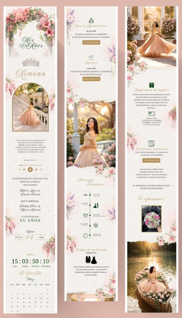 Invitación digital de XV años de Ximena con flores